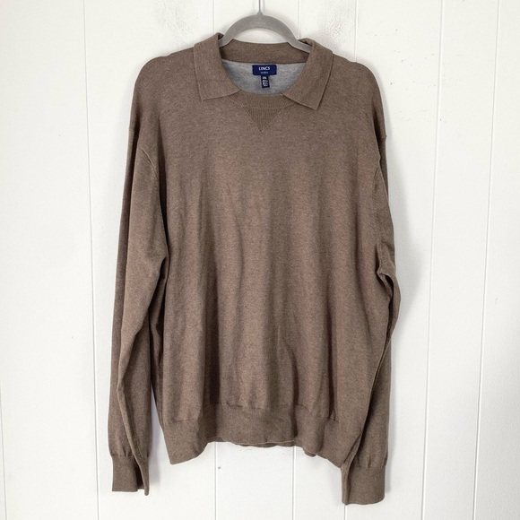 Lincs DC & Co. Collared Sweater Men’s Size XXL Beige Brown Pullover Silk Blend - Picture 1 of 11